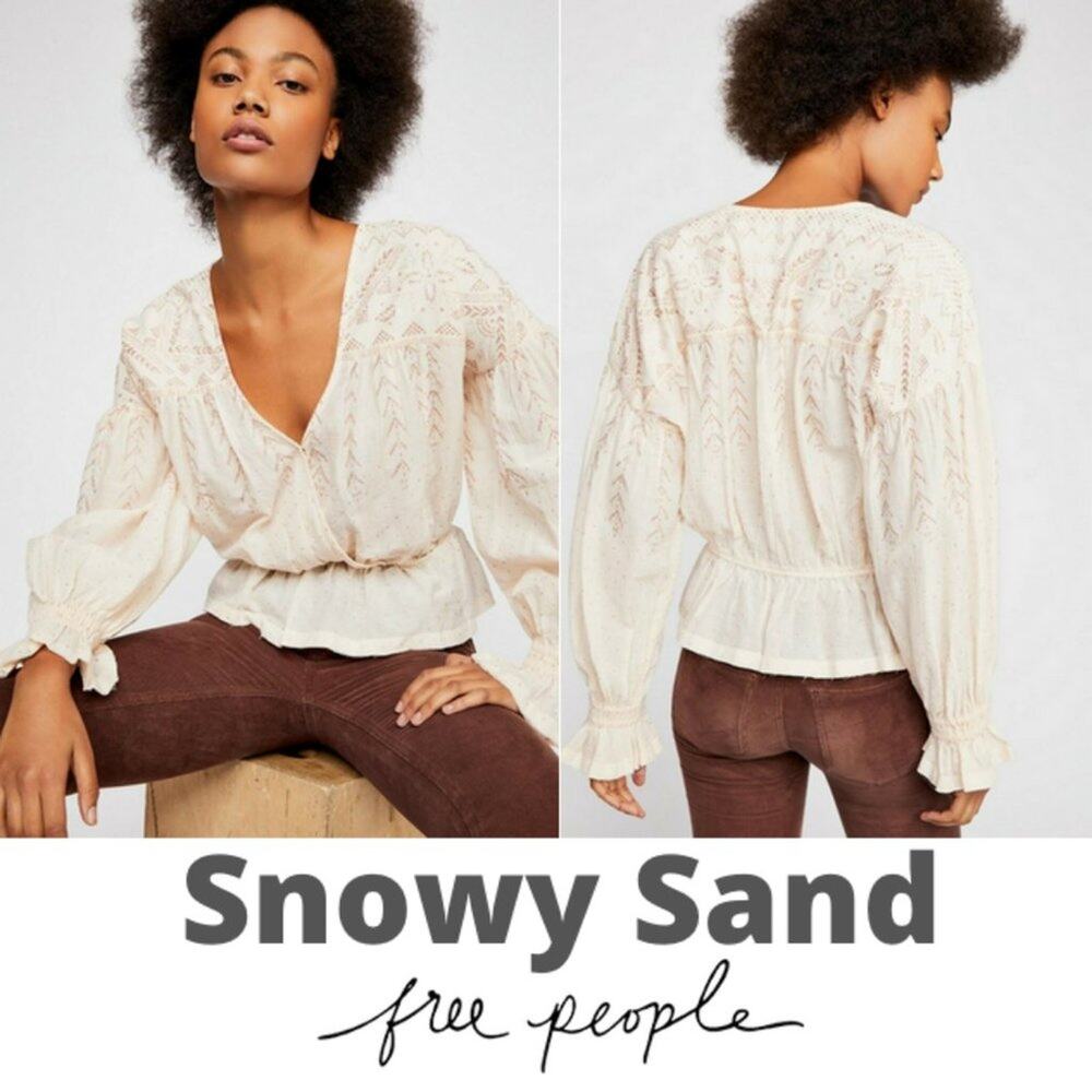FREE PEOPLE - SNOWY SAND blouse M - MEDIUM NWT beige gold